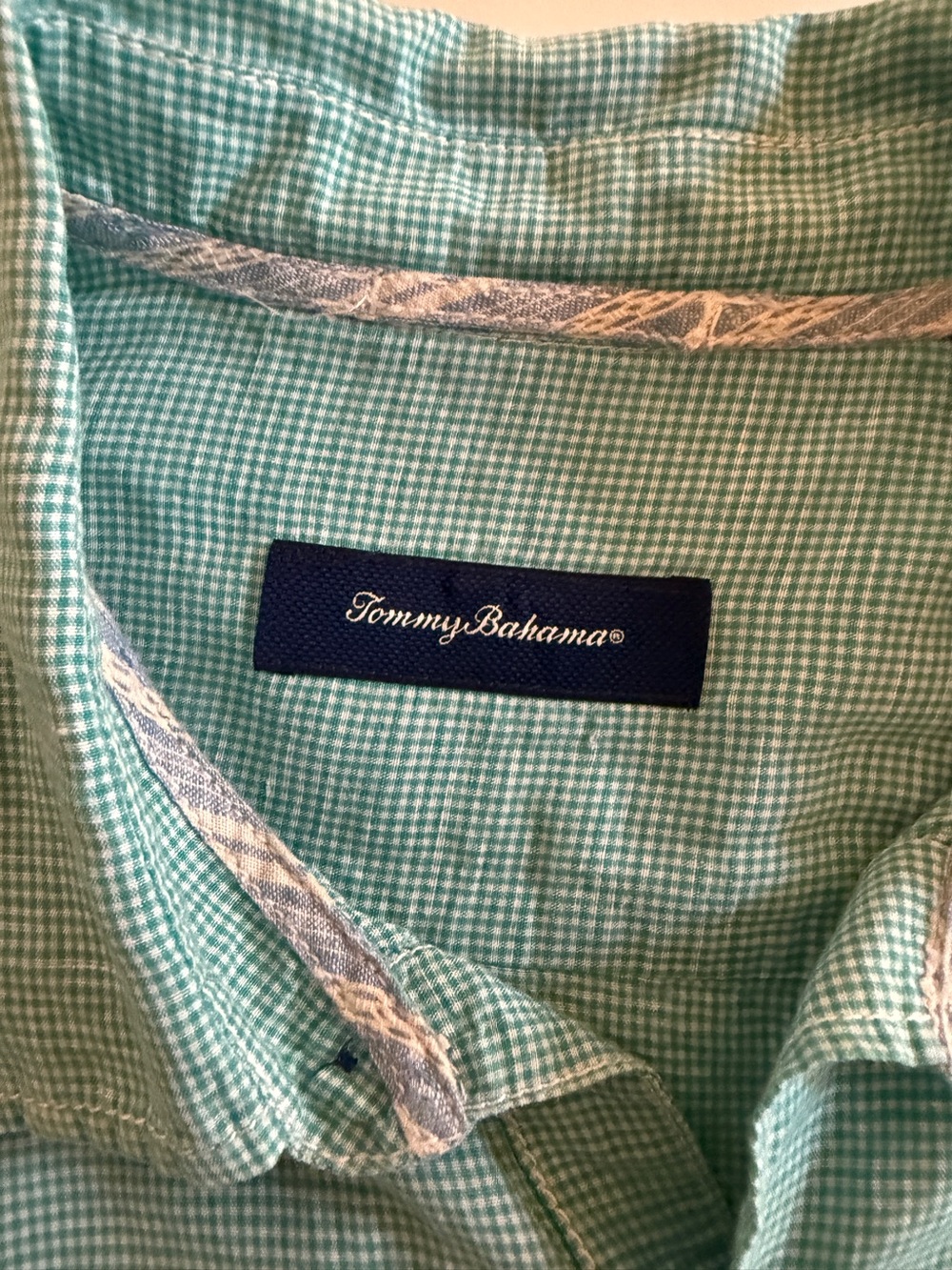 Tommy Bahama Men’s Casual Button-Up Shirt – Size XL – Aqua Mini Check